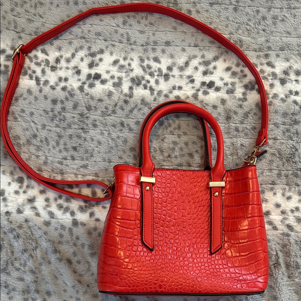 Elegant Red Crocodile-Embossed Handbag